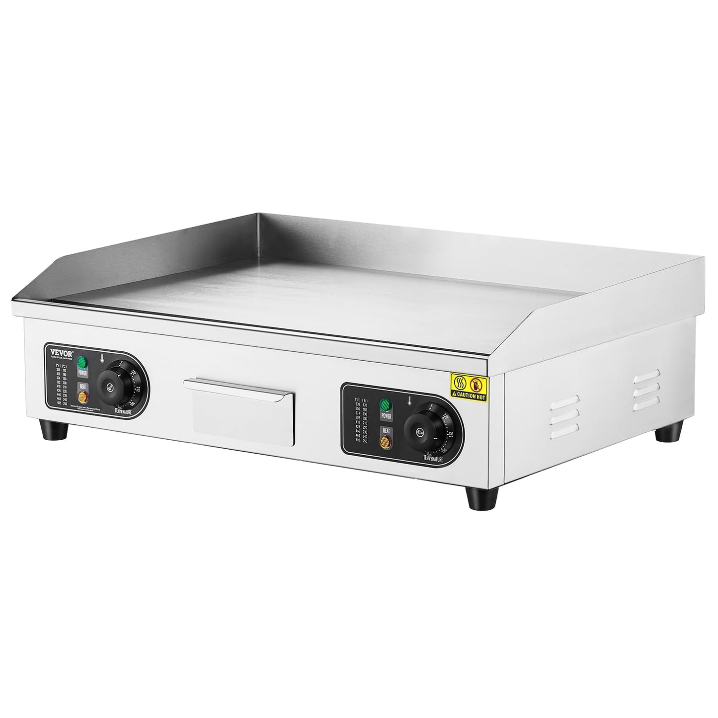 VEVOR Upgraded Commercial Electric Griddle, 2800W Stainless Steel Countertop Flat Top Grill, 26'' Griddle Grill with 2 Shovels and 2 Brushes, 122℉-572 ℉ Adjustable Temp, for Home Restaurant(No Plug)