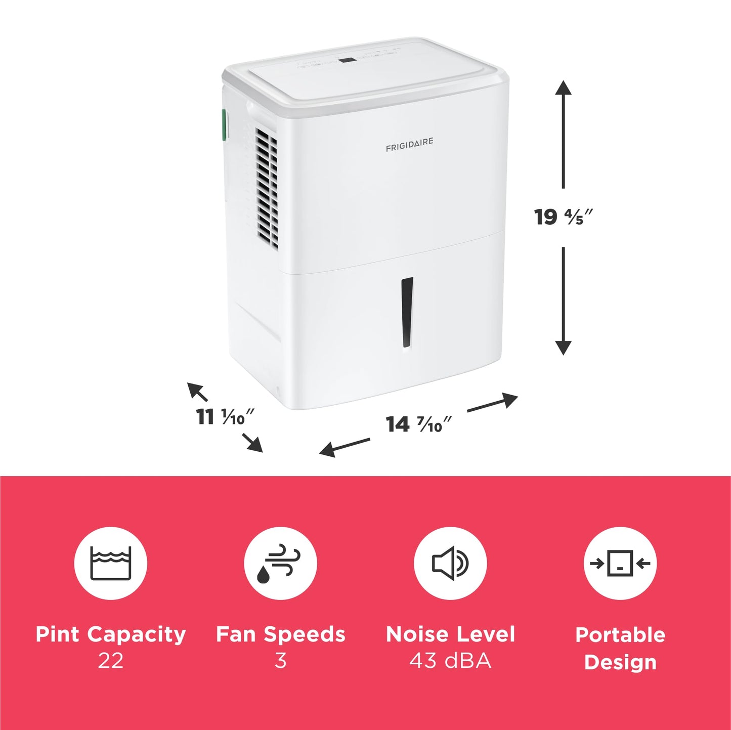 Frigidaire 22-Pint Portable Dehumidifier with Wi-Fi and Energy Star Certification for Small/Medium Rooms, Bedrooms & Bathrooms, Custom Humidity Control, Auto Shut Off, White