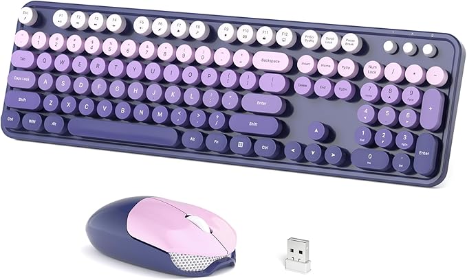 Wireless Keyboard and Mouse Combo, 104 Keys Full-Size Typewriter Keyboards, 2.4 GHz USB Receiver Plug and Play for Windows 7 8 10 11, PC, Laptop, Desktop (Purple)
