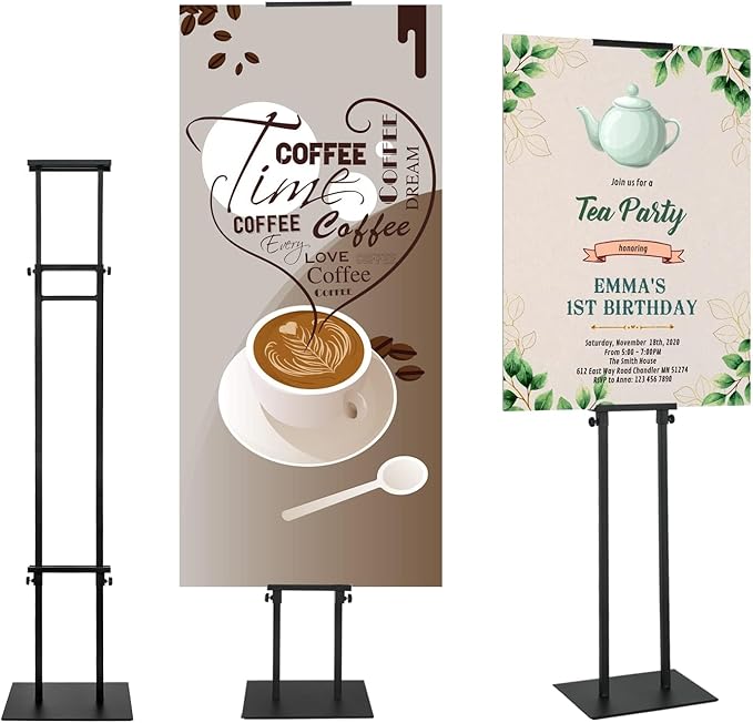 ZEGNEER Black Pedestal Poster Sign Stand for Display, Adjustable Height Up to 80 Inchs, Heavy Duty Banner Double Sided Sig...