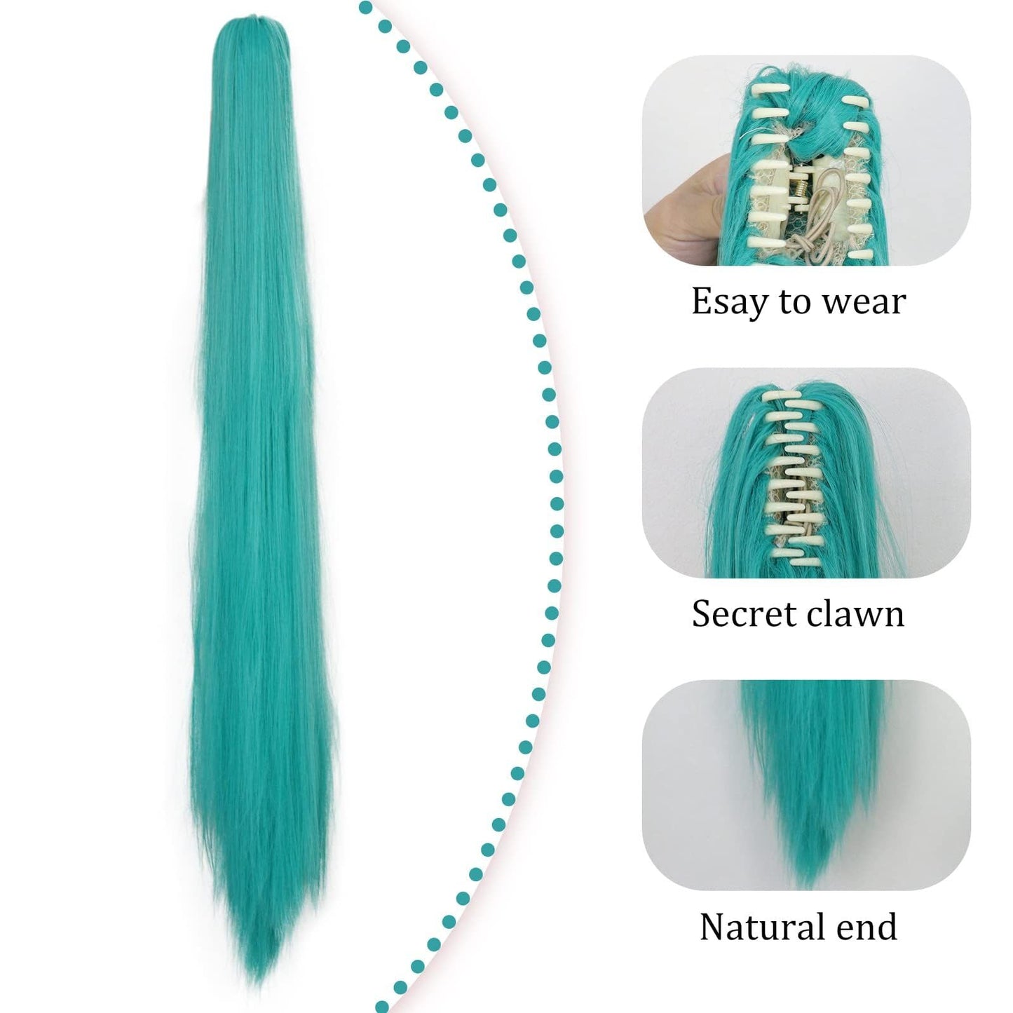 JoneTing 120CM/47inches Green Wigs?+Hair Cap? Long Greenish Wig with 2 Ponytails for Women Long Straight Green Wigs with Bangs f