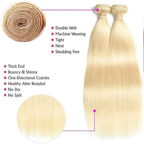 Fabimiya 16 18 20 Inch Bundles Human Hair Blonde 613# Straight Wave Human Hair Bundles Unprocessed Soft Sewn In Hair with Double Weft for Black Women