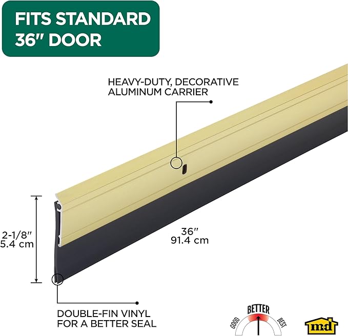 M-D Building Products 05744 All-Season Door Sweep, Heavy Duty Aluminum and Vinyl, Ideal for Residential & Commercial Use, Easy Installation, Ensure Comfort and Save Energy (36 Inch, Gold)