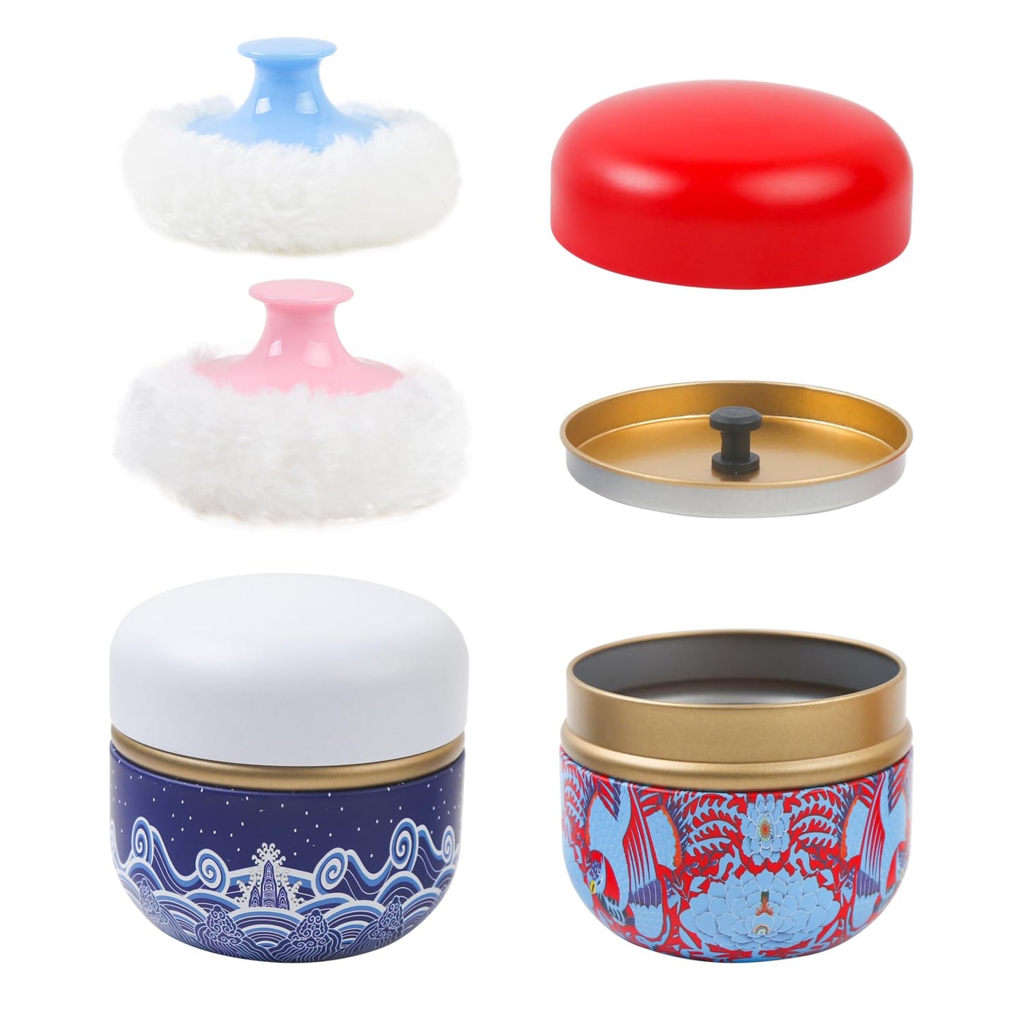 ASUNFO 2 Pcs Body Powder Puff and Container Large with Powder Puffs Empty Bath Dusting Powder Box for Women Red & White