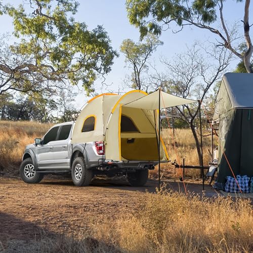 Pickup Truck Tent with Awning Shade,Waterproof PU5000mm Oxford for 5.5-6.3 FT Truck Bed for Camping Travel Outdoor Activit...