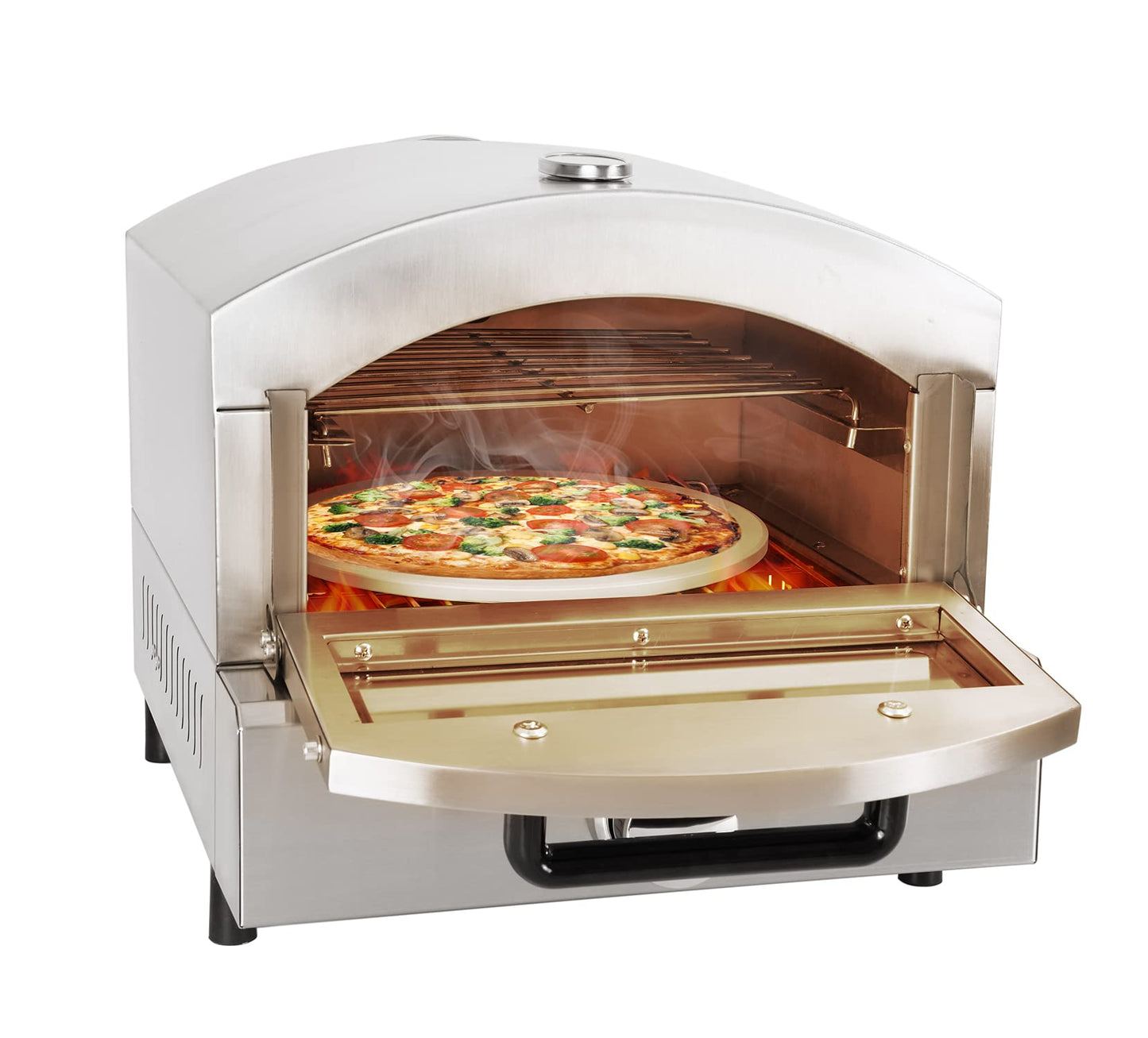 BNDHKR Gas Pizza Oven Countertop Stainless Steel Pizza Maker with 12 Inch Round Pizza Stone Portable Pizza Stove for Party Outdoor Cooking Commercial/Home