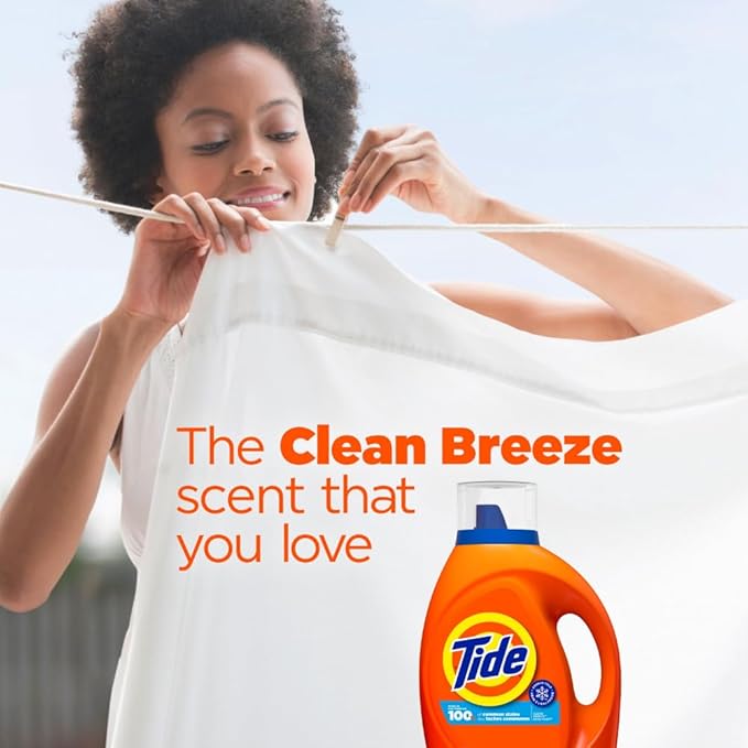 Tide Laundry Detergent Liquid, Clean Breeze Scent, 64 Loads, 80 fl oz, Works on 100% of Common Stains
