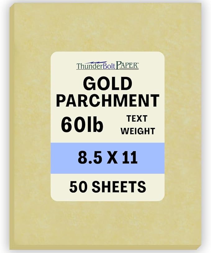 50 Gold Parchment Stationery 60lb Text Weight 8.5 X 11 Inches Paper Colored Sheets Letter Size -Printable Old Parchment Semblance