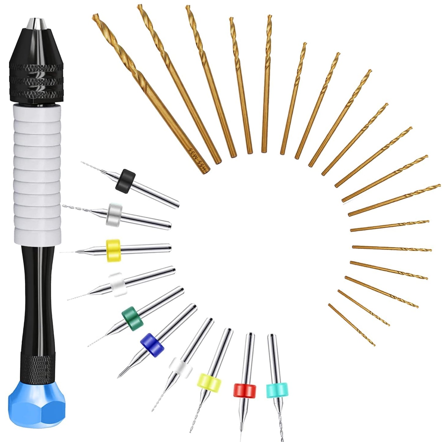 Micro Drill Bits Set with Pin Vise | Small Hand Drill - Pin Vise Hand Drill Manual, PCB Mini Bits for Resin Beads Polymer Clay | DYI Jewelry Making, set