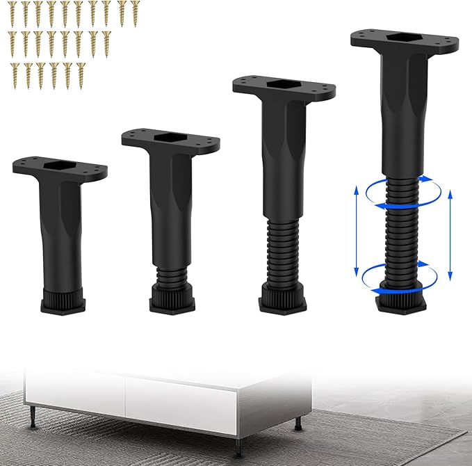 SKMYL Adjustable Height Center Bed Support Leg for Sagging Shelf, Furniture Legs for Frame,Slat and Riser, Adjustable Height 3.5"-6.3" (4PCS)