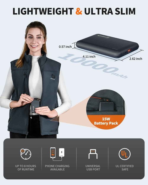 DOACE Heated Vest for Men and Women, Smart Electric Fleece Heated Vest, Lights-out Design, Battery Pack Included, Gray, 2XL