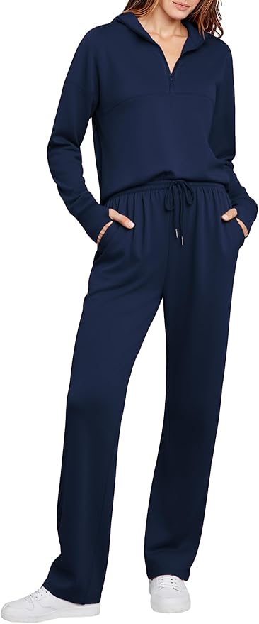 Totatuit Womens Sweatsuits 2 piece Set Lapel Half Zip Lightweight Sweatshirts and Wide Leg Pants Tracksuit Lounge Sets
