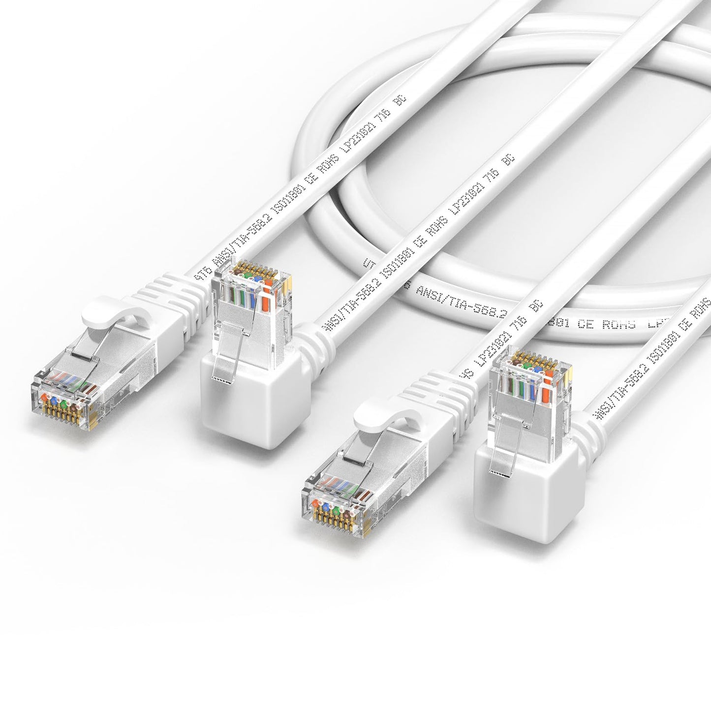 Juxinice 2Pack Cat6 Ethernet Cable 90 Degree White Donw Angle 16Ft