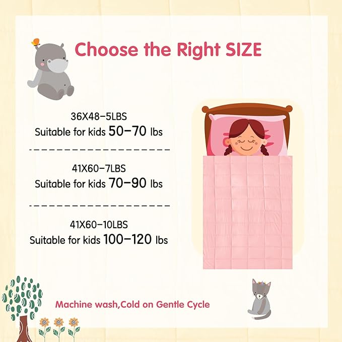 yescool Weighted Blanket (7 lbs, 41" x 60", Pink Grey) Cooling Heavy Blanket for Sleeping Perfect for 60-80 lbs, Breathable Blanket with Premium Glass Bead, Machine Washable