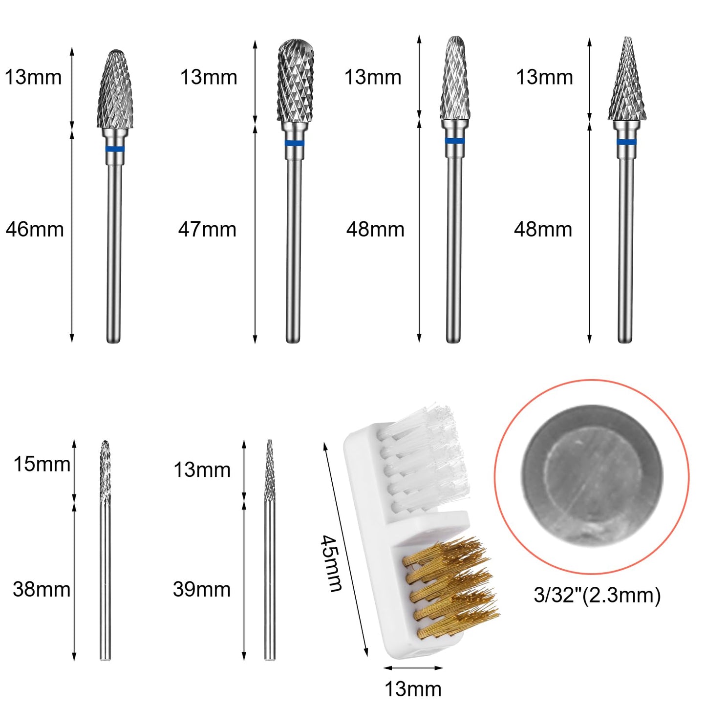 YUXIANLB Nail Drill Bits Set Tungsten Steel Nail Bits 1.77 Inches Diamond Cuticle Electric Nail File 6Pcs Nail Art Tools Sanding