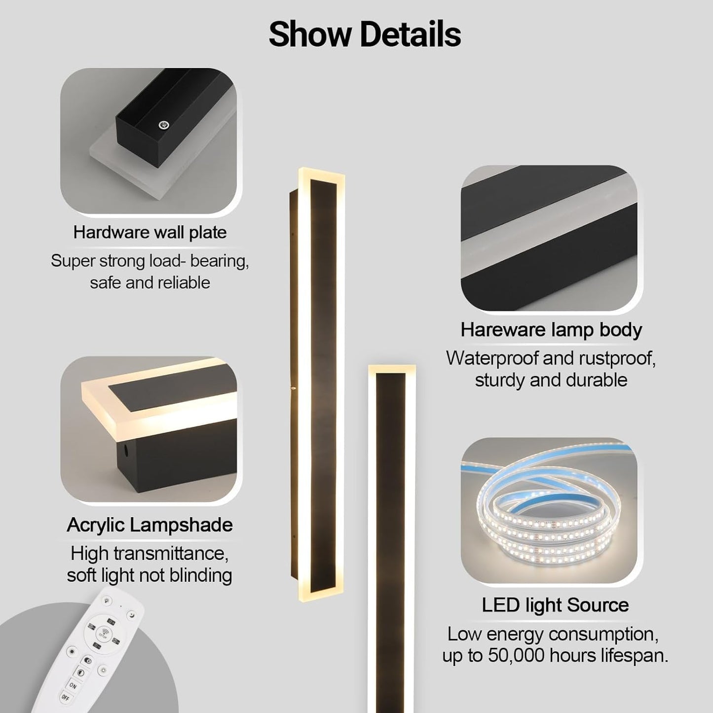 SUCICNISD 2 Pack 59.1In Outdoor Wall Sconces Black Modern Exterior Wall Light Fixtures for House 3CCT Dimmable Acrylic Long Outside Wall Light for Garage,Porch, Doorway, Stairway