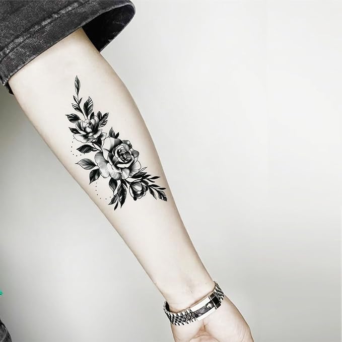 Waterproof Temporary Tattoos, Realistic Designs - 10 Pcs Set, Various Solid Color Floral Patterns