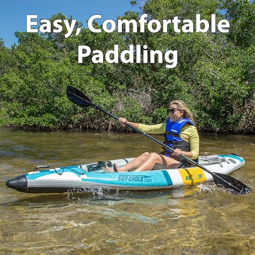 Sea Eagle EZLITE 10 Ultralight, All Woven, Drop Stitch, Rigid, High Performance, Easy Setup, 10' Solo Inflatable Kayak w/B...