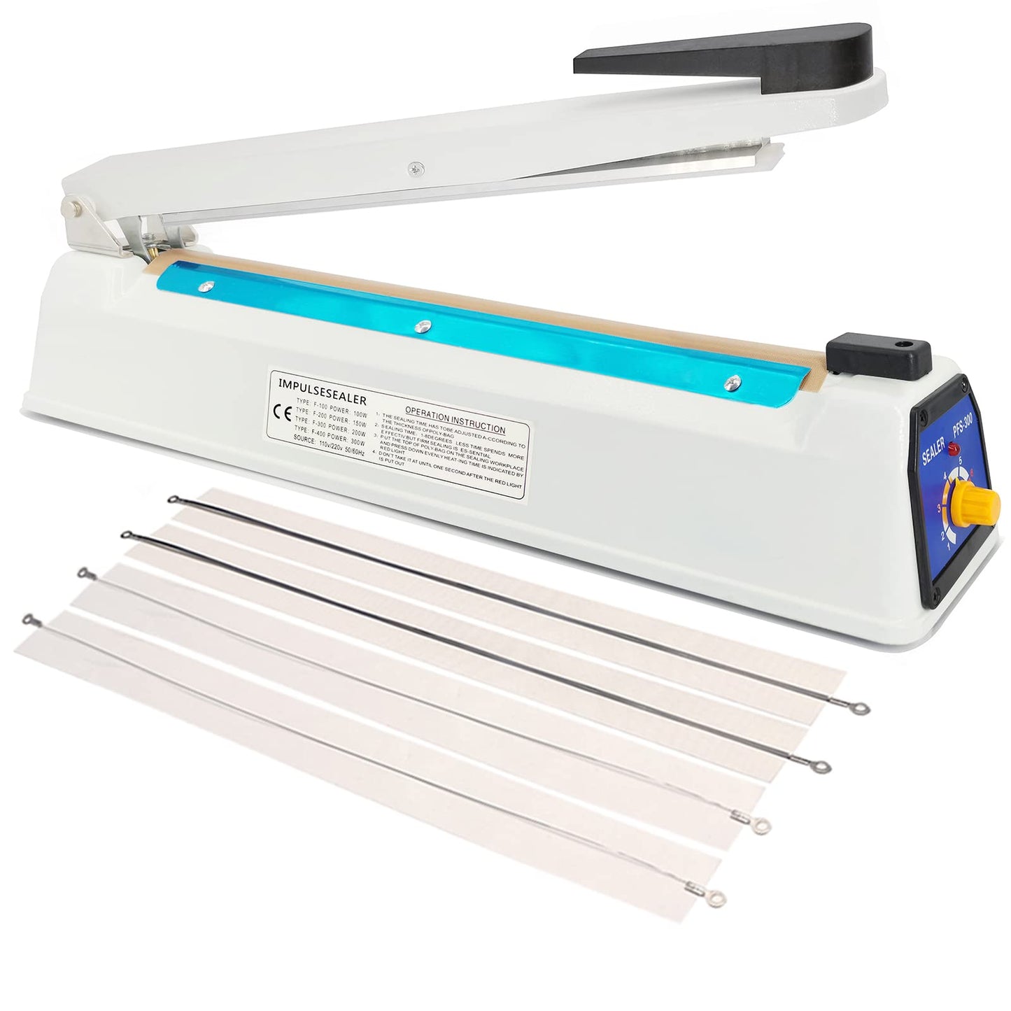 Impulse Heat Sealer Bag Sealer Machine Handheld Sealer Packaging Machine 3mm Sealing for Bag Width Sealing Machine for Self Sealing Plastic with Extra 4 Replacements 2 Fuse Kit(12 inches)