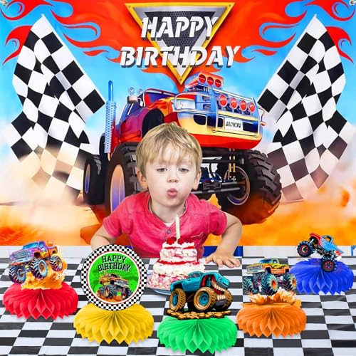 9PCS Monster Truck Honeycomb Centerpieces Themed Birthday Party Decorations Centerpiece Table Decoration Party Favors Deco...