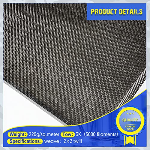 Tudomro 10ft x 12" Carbon Fiber Fabric Black Carbon Fiber Sheet Pure Cloth 2 x 2 Twill Weave-3k/220g for Cars Structural R...