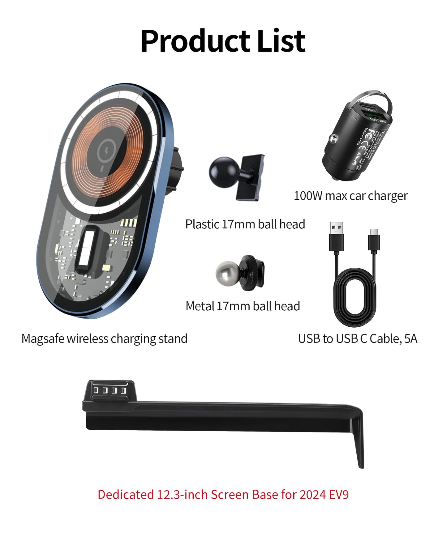 Masergogo Wireless Charging Car Phone Holder For Kia Ev9 2024 Accessories 12.3 Inch Screen Fixed Clip,360 Rotation Car Phone Mou