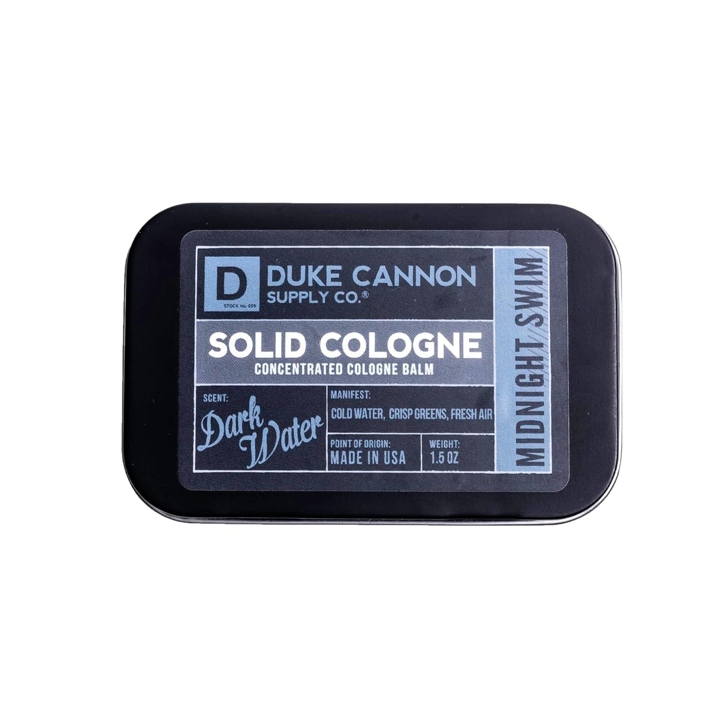 Duke Cannon Supply Co. Solid Cologne for Men Midnight Swim - Cold Water, Crisp Greens, Fresh Air - Concentrated Balm, Travel-Fri