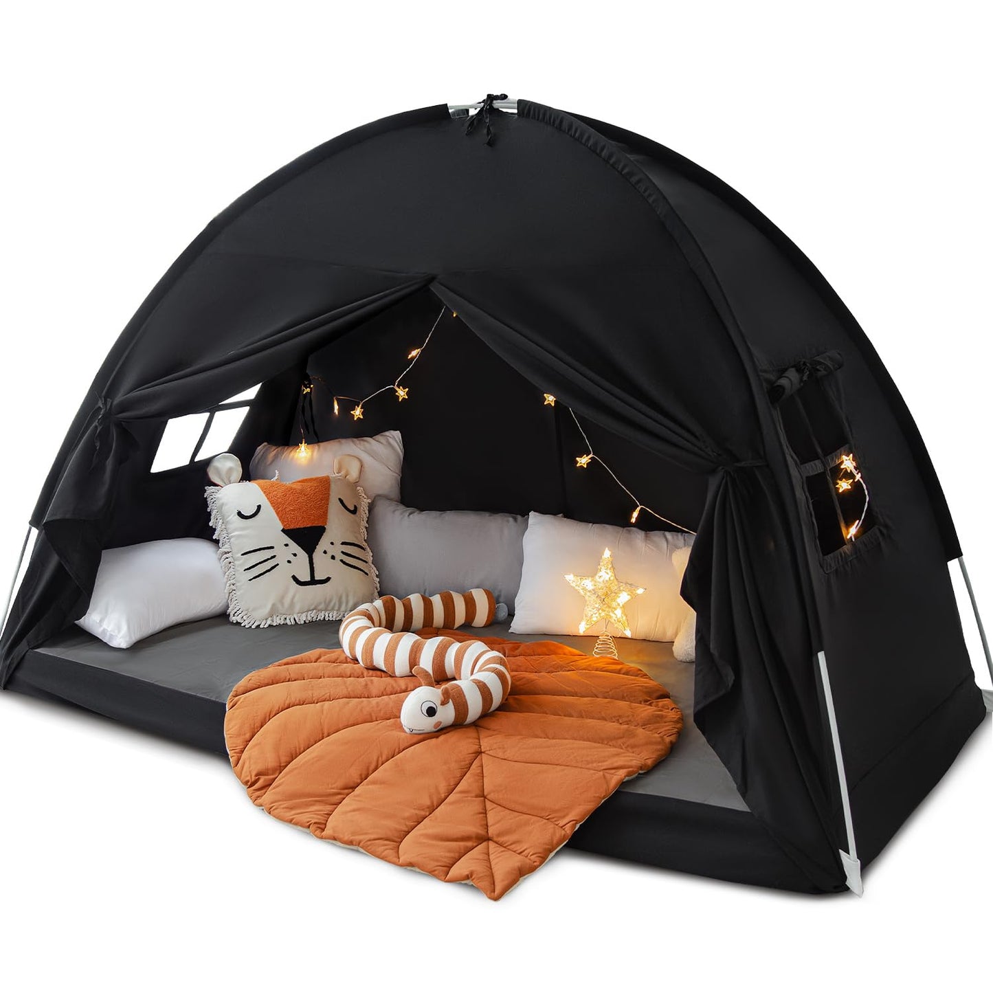 Twin Size Bed Canopy Toddler, Kids Bed Tents Indoor Dream Tent on Bunk Bed Privacy Space Blackout Sleeping Tents Portable Drafty Floor Playhouse for Boys Girl Birthday, Christmas House Gift, Black