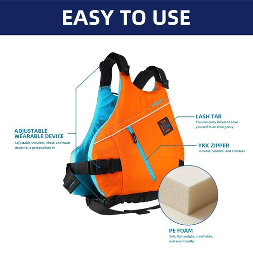 Thurso Surf Horizon Life Jacket – USCG Approved Adult Life Vest for Kayaking Boating Fishing PFD Personal Flotation Device for Men Orange (S/M)