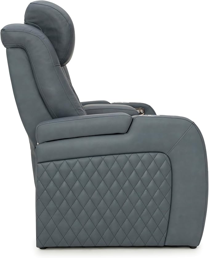 Seatcraft Anthem Italian Leather Sofa w/Fold-Down Table, Living Room, Power Headrest, Power Recline, Smokey Blue