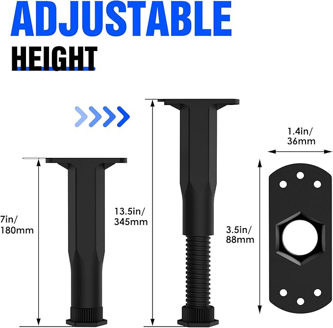 SKMYL Adjustable Height Center Bed Support Leg for Sagging Shelf, Furniture Legs for Frame,Slat and Riser, Adjustable Height 7"-13.5" (4PCS)