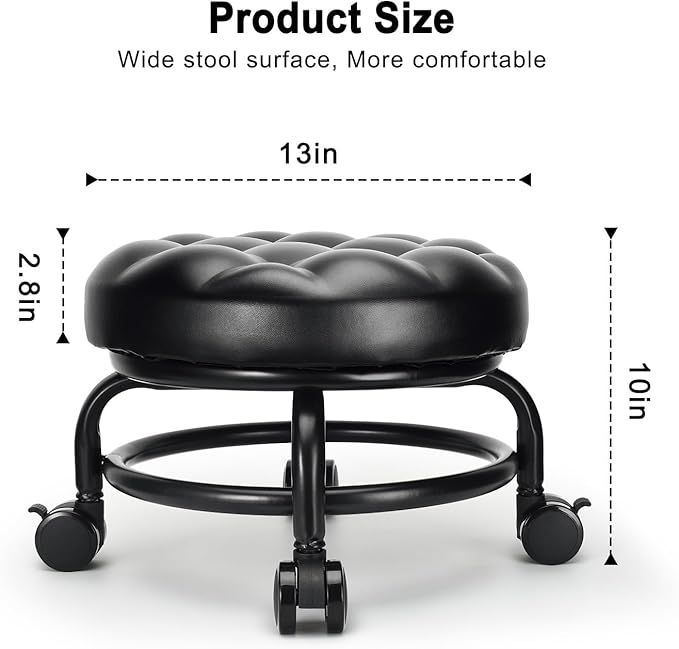 LWADALN Low Height Rolling Stool Roller Stool PU Leather Comfortable Seat 360°Swivel Rotating, Modern Rolling Chair for Home Office Garage Shop