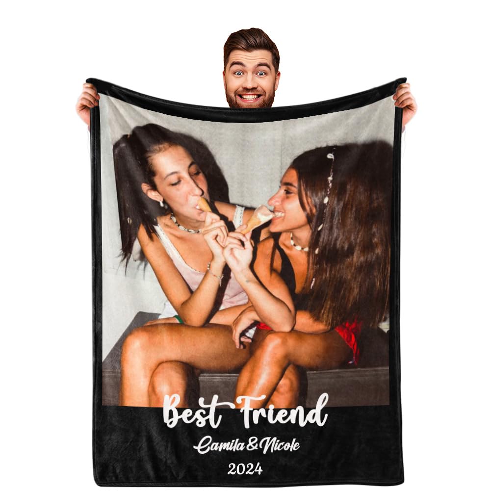 DayOfShe Custom Blanket for Best Friend Ever Gifts Personalized Bestie Photo Blanket Christmas Kids Gifts, Best Friend Birthday Gifts for Women