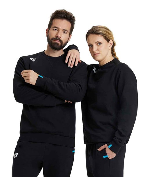 ARENA Unisex Adults Solid Cotton Sweatshirt Active Men’s and Women’s Long Sleeve Crew Neck Regular Fit Pullover Top, Black, Medium