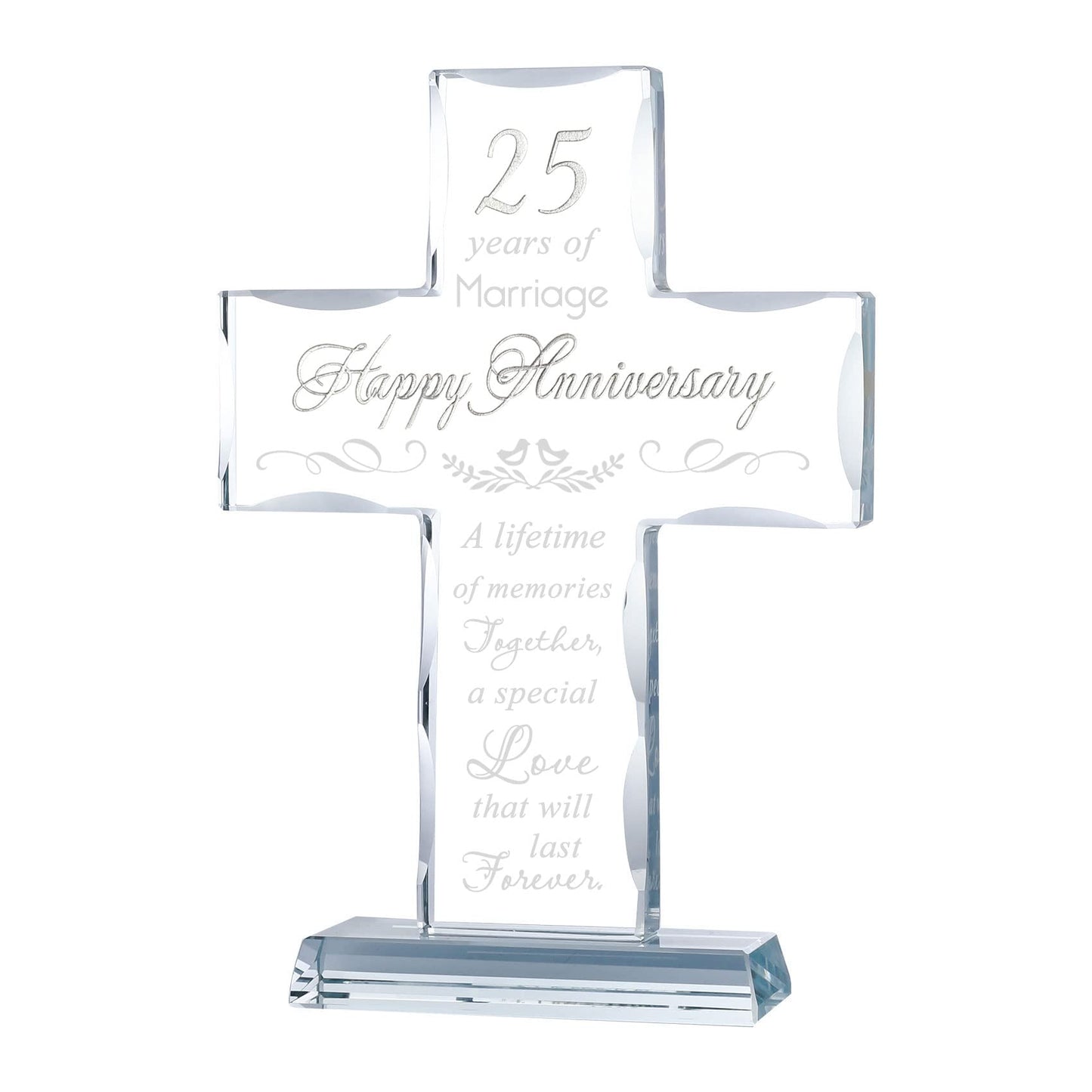 YWHL 25th Wedding Anniversary Glass Cross Gifts for Wife Husband, Laser Engraved 25 Year Anniversary Standing Cross Gifts for Couple, 25 Years of Marriage Decorations