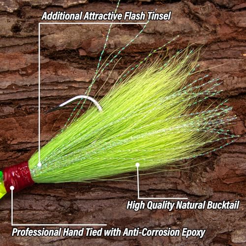 Alwonder 5-Pack Bucktail Jigs Hair Jigs Saltwater Freshwater Fishing Bucktail Lures Surf Fishing Jig Heads White Luminous ...