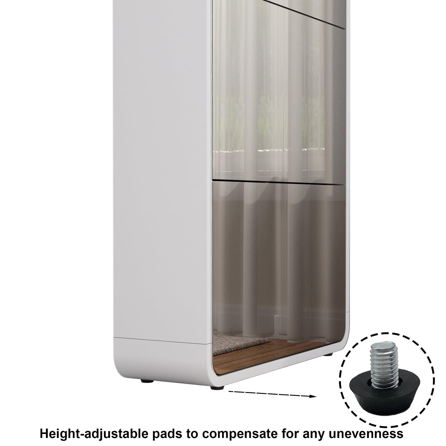 Slim Mirror Shoe Cabinet for Entryway, Narrow Freestanding Shoe Rack with Flip Drawers and Full-Length Mirror, Wood Shoe Storage Organizer for Living Room, Hallway, Closet, and Apartment, White.