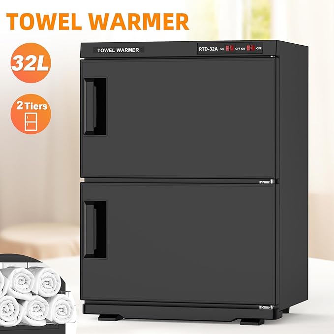 ADVWIN 32L Hot Towel Warmer Cabinet, Towel Warmer for Spa Salon, Professional Large Capacity Towel Double Cabinet for Bathroom, Esthetician