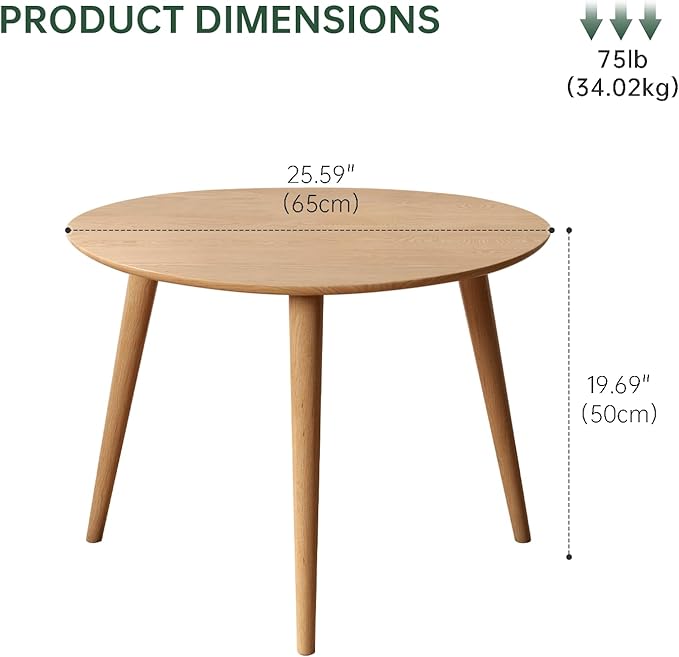 Wayshome Small Oval Coffee Table, Mid Century Modern Coffee Table for Living Room, 100% Solid Oak Wood Side Table End Tables for Home (Original Wood Color, 25.59''x17.51''x19.68'')