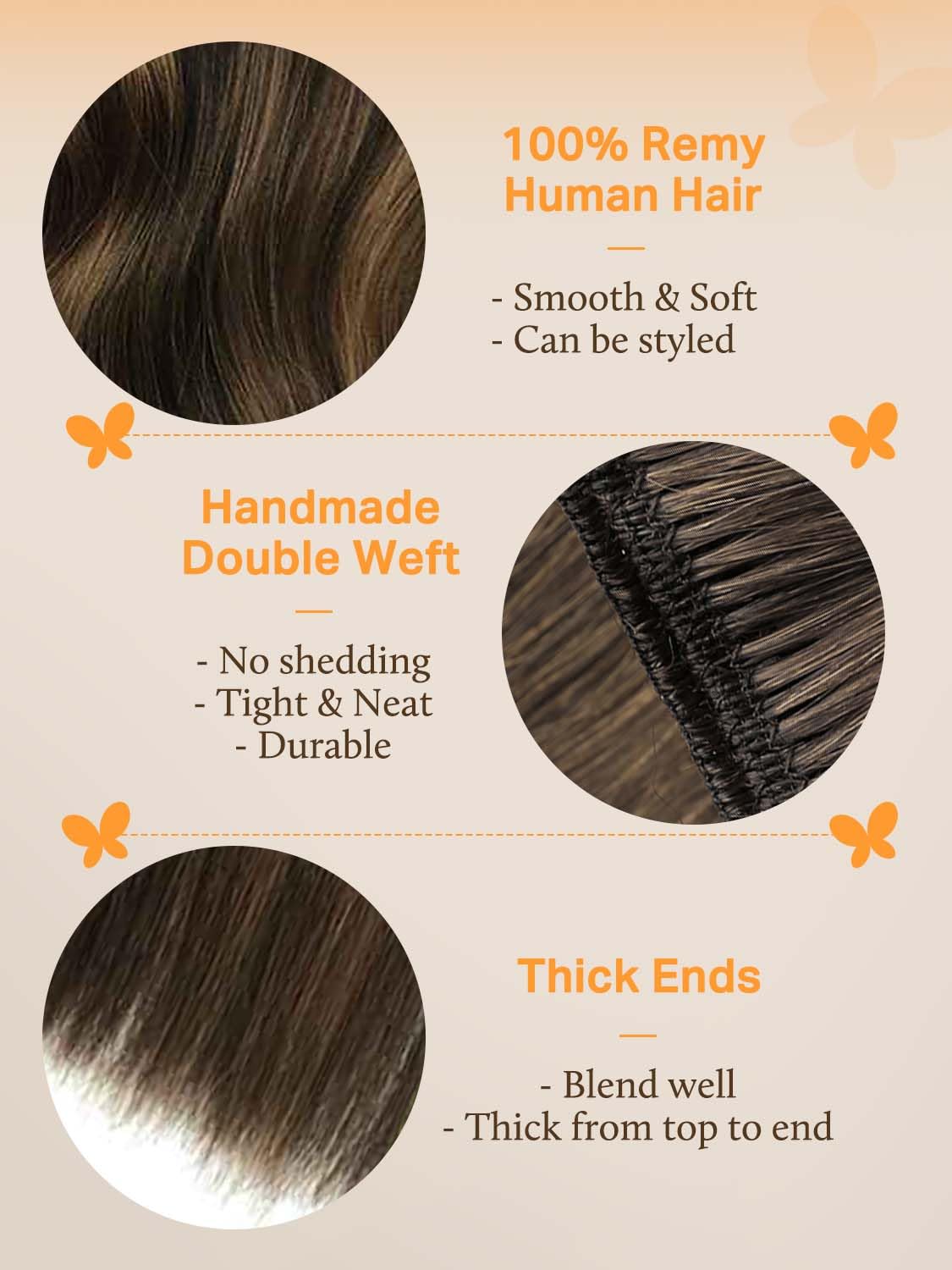 DOORES Sew in Hair Extensions 22 Inch 110g Balayage Dark Brown to Chestnut Brown, Remy Human Hair Extensions Sew in Full Head Lo