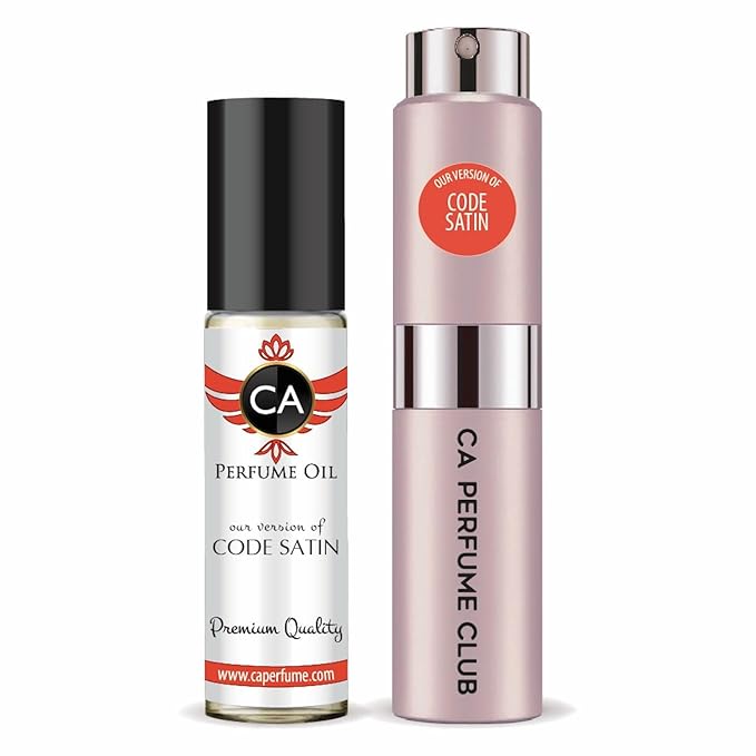 CA Perfume Duo Impression of Code Satin For Women Perfume Layering Set Long Lasting Travel Size EDP + Body Oil Roll-On Bottle 0.27 Fl Oz+0.33 Fl Oz