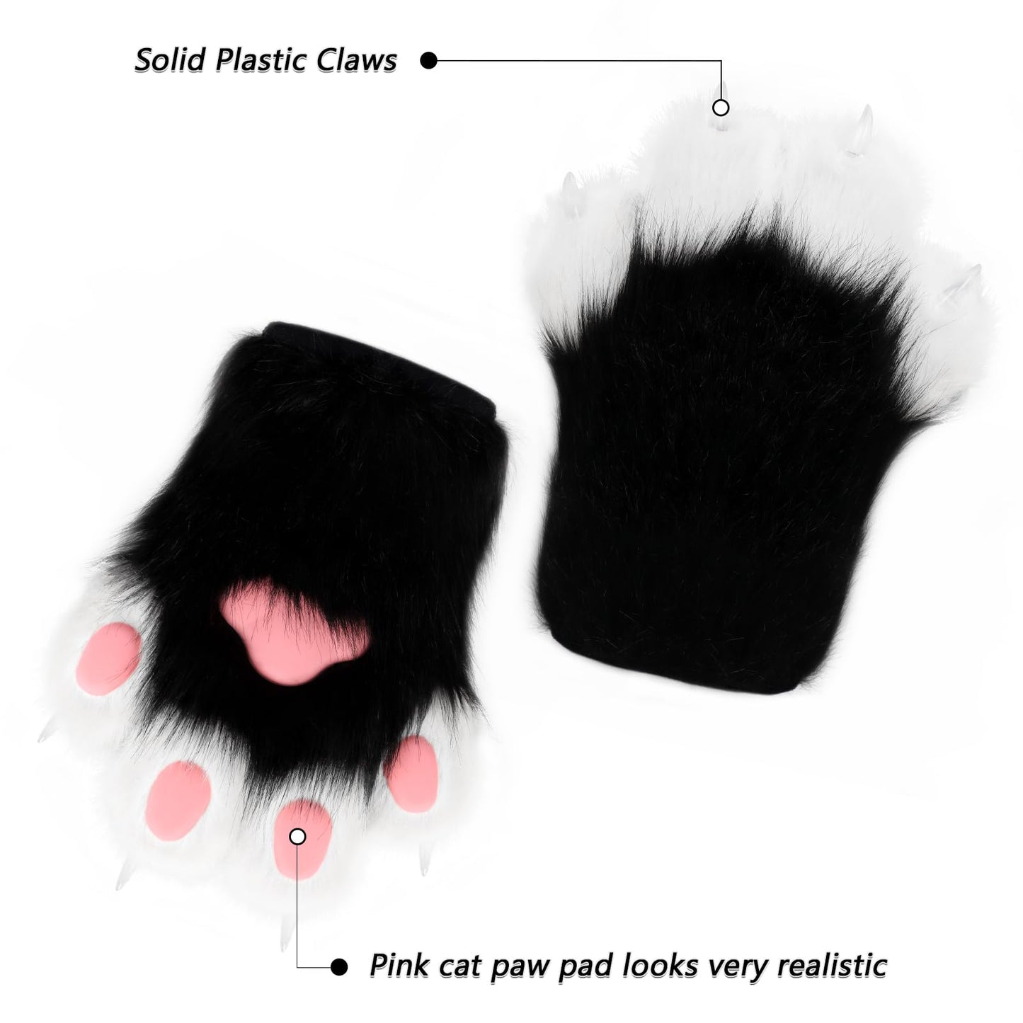 HAOAN Plush Faux Fur Therian Dog Wolf Mask Paw Gloves Fox Tail Set Halloween Cosplay Costume Accessories