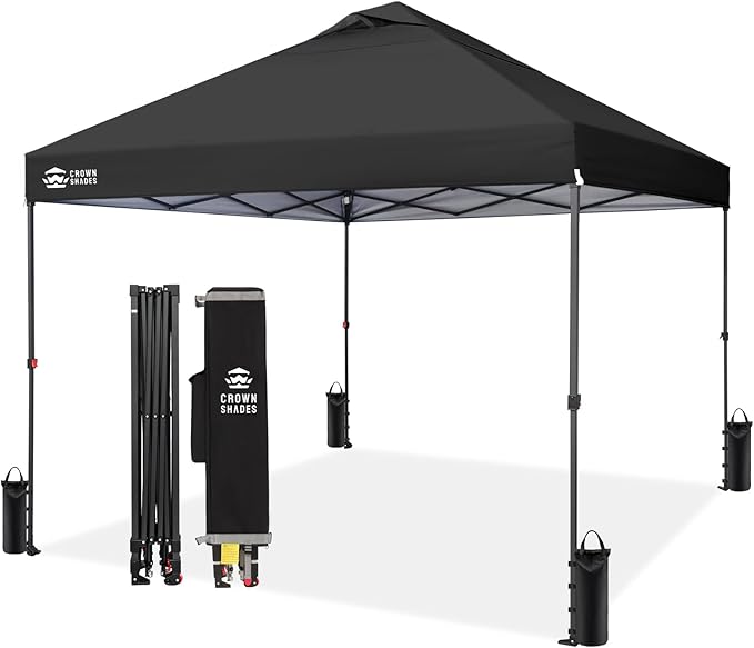 CROWN SHADES 10x10 Pop Up Canopy Tent - Patented Center Lock One Push Instant Outdoor Canopy Beach Tent with STO-N-Go Bag ...