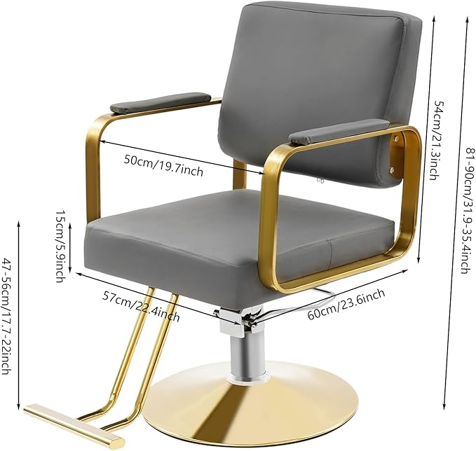 Artist Hand Salon Chair for Hair Stylist, 360° Swivel Hydraulic Barber Chair Barber Styling Chair Tattoo Chair Salon & Spa Chairs for Hair Stylist Women Man, Max Load Weight 440 Lbs (Grey+Gold)