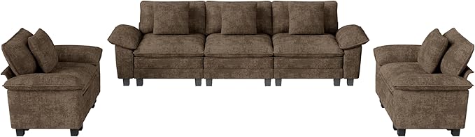 MIXPATIO Cloud Couch Sectional Sofa Set, Plush 24.4-Inch Deep 5-Seat Sectional with Velvety Chenille & Removable Arms for Living Room and Apartment, Taupe