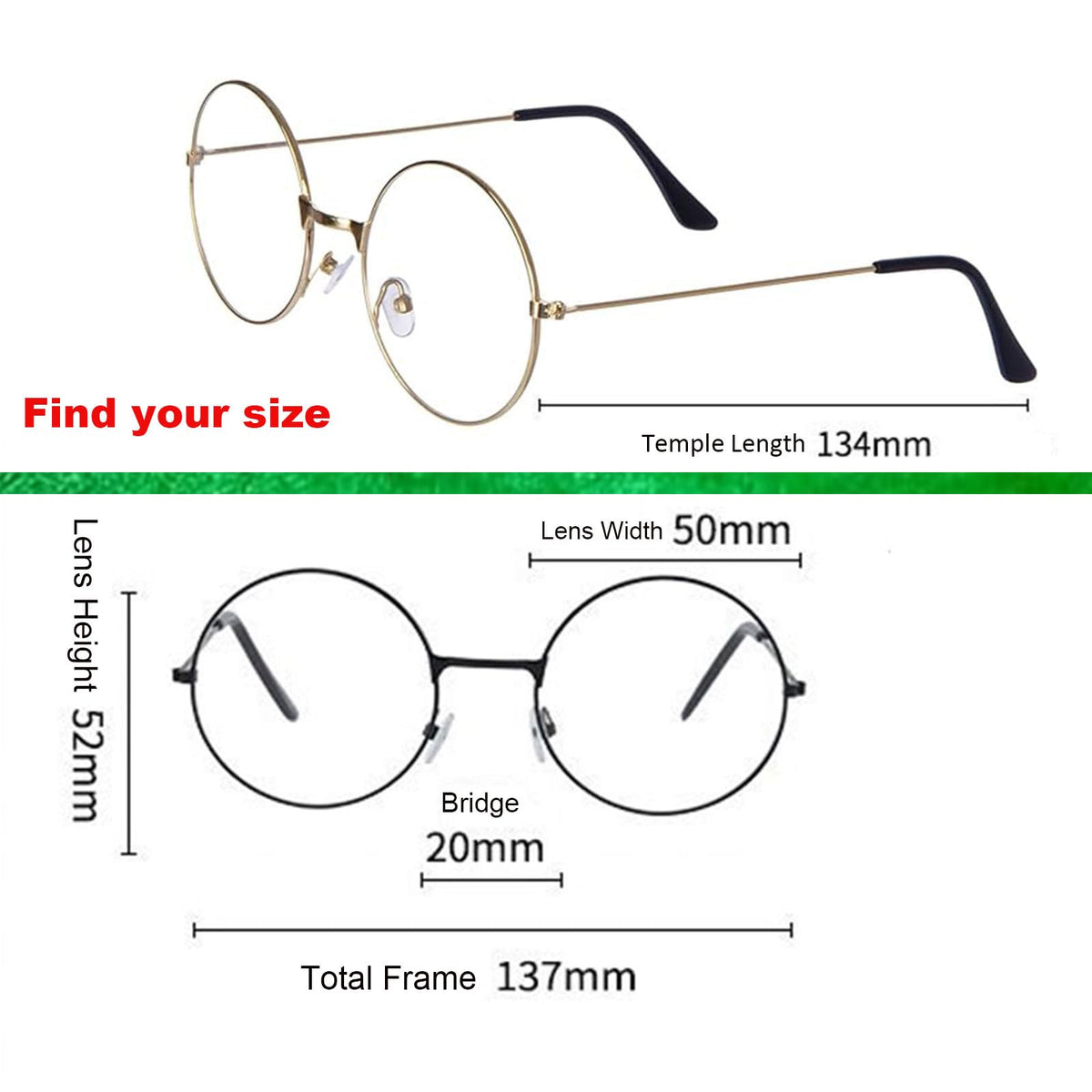 Yilistore 2 Pack Round Costume Glasses,Cosplay Old Man Costume Glasses Santa Gold Round Glasses, Wizard Wire Glasses for Kids Women Halloween Party