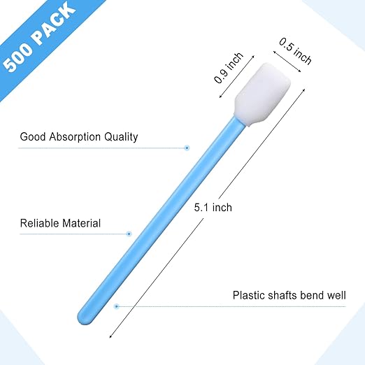 Macarrie 500 Pack Cleaning Swabs 5.1 Inch, Foam Tips Sponge Sticks for Printer, Electronics, Camera, Optical Lens, Sewing Machine(Blue)