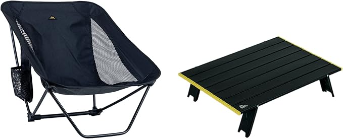 iClimb 1 Low Folding Chair and 1 Mini Folding Table Bundle, Ultralight Compact for One Person Outdoor Backpacking Camping ...