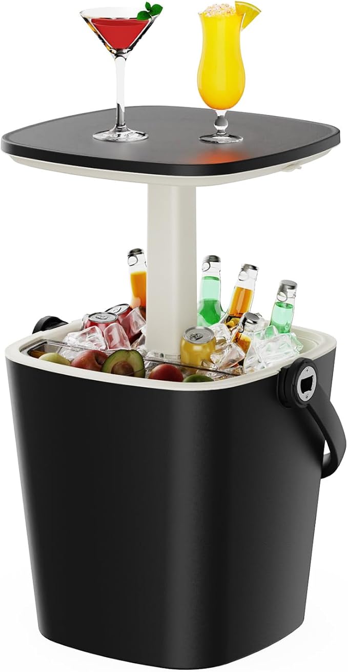 EasyUp Camping Cooler, Weatherproof & Insulated Cooler Side Table with Lift Top Lid, Resin Bar Table with Convenient Handl...
