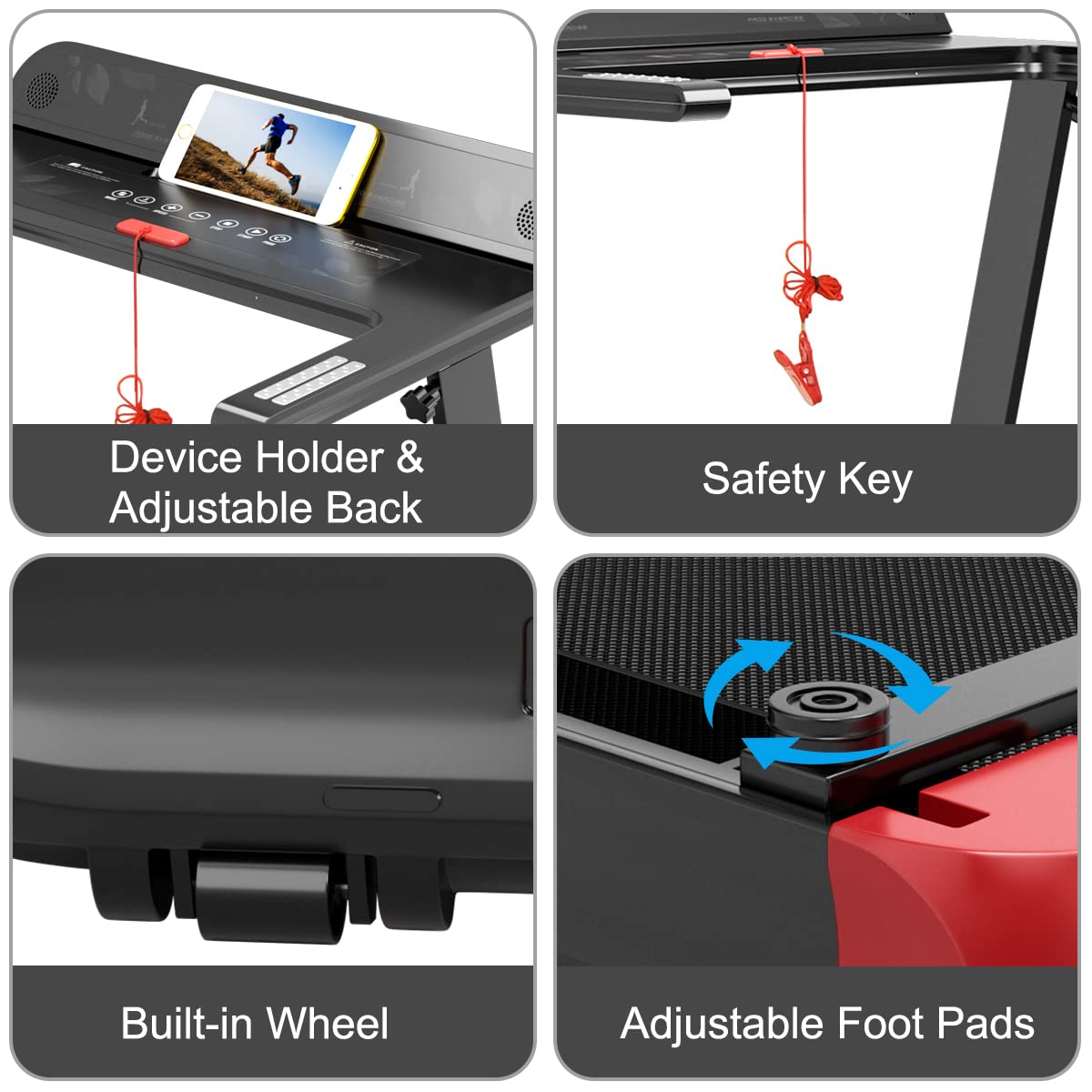 Goplus Folding Treadmill, Compact Superfit Treadmill with APP Control, Blue Tooth Speaker, 12 Preset Programs, LED Display and Device Holder, Walking Running Machine for Home Office (Red)